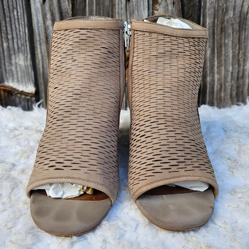 Open Toe Wedge Bootie Steve Madden Winny Size 9 Tan Leather